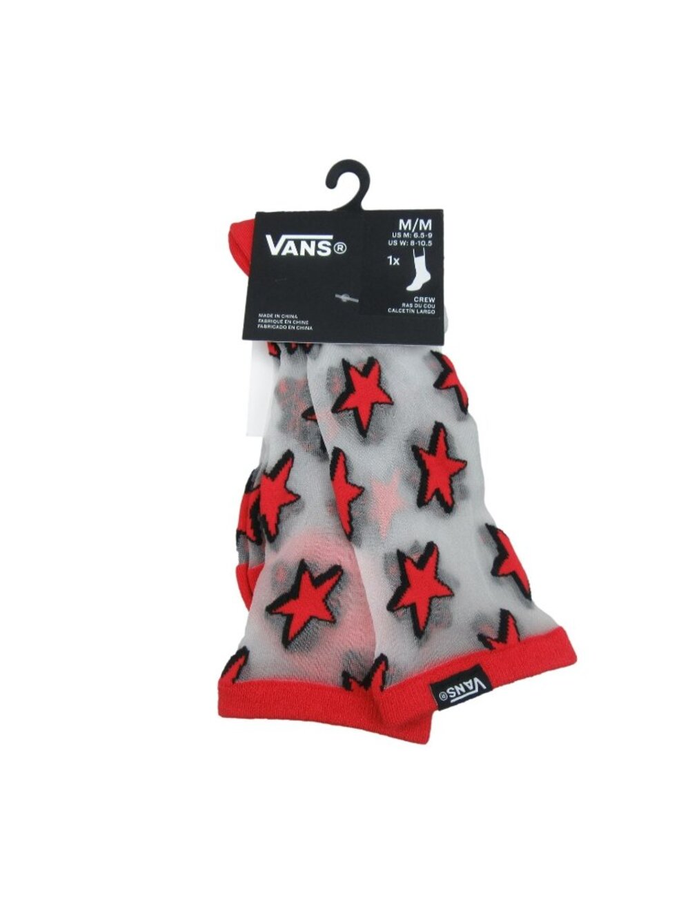 Vans Hazy Sheer Red Stars Crew Socks Unisex Size Medium (1 Pair) NEW